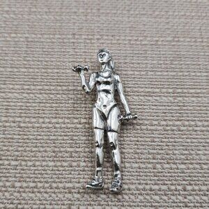 Sterling Silver 80's Woman Working Out Pendant Pin Brooch B988
